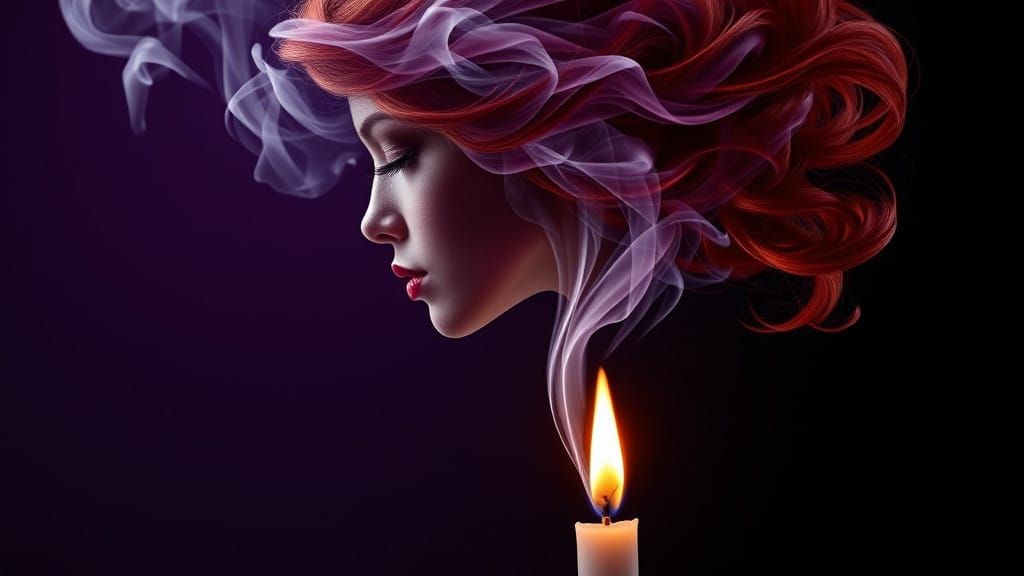 Ethereal Woman Emerges from Swirling Smoke in Dark Atmospher...