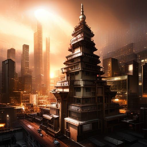 Post-Apocalyptic Tokyo Tower in Dark Fantasy Style