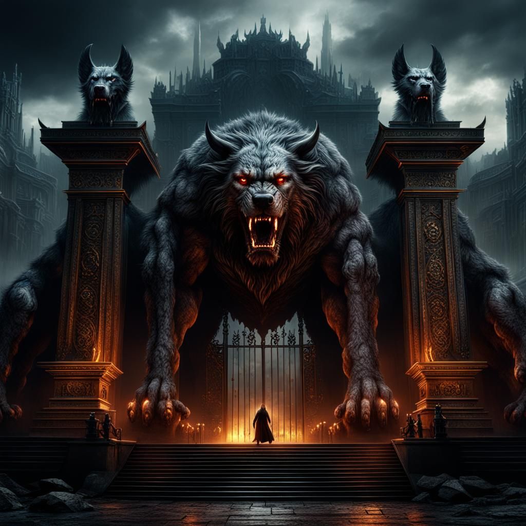 Cerberus Guards Underworld Gates: Digital Matte Painting