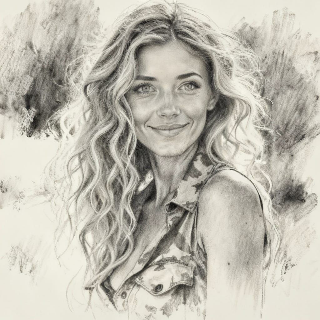 Woman Captured in Charcoal Brush Strokes