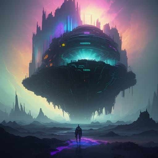 Ethereal Glitch Goddess in a Vibrant Fantasy Realm