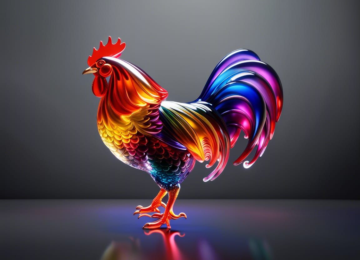 Colorful 3D Murano Blown Glass Rooster