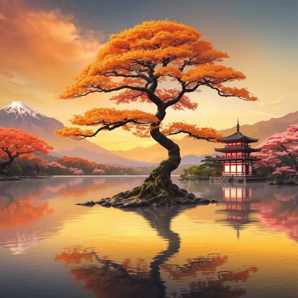 Ancient Sakura Tree in Vibrant Grunge Palette