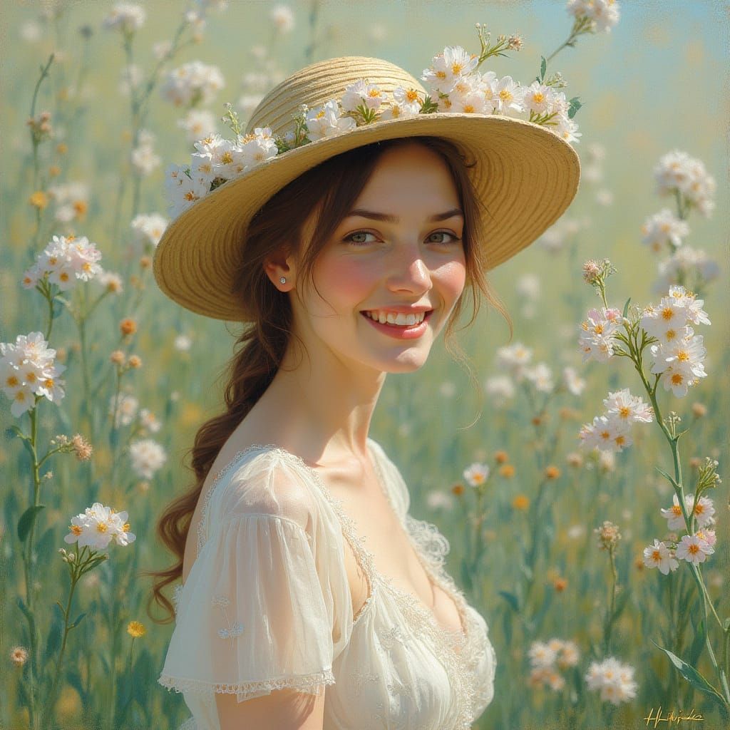 Elegant European Woman Surrounded by Fresh Lilacs