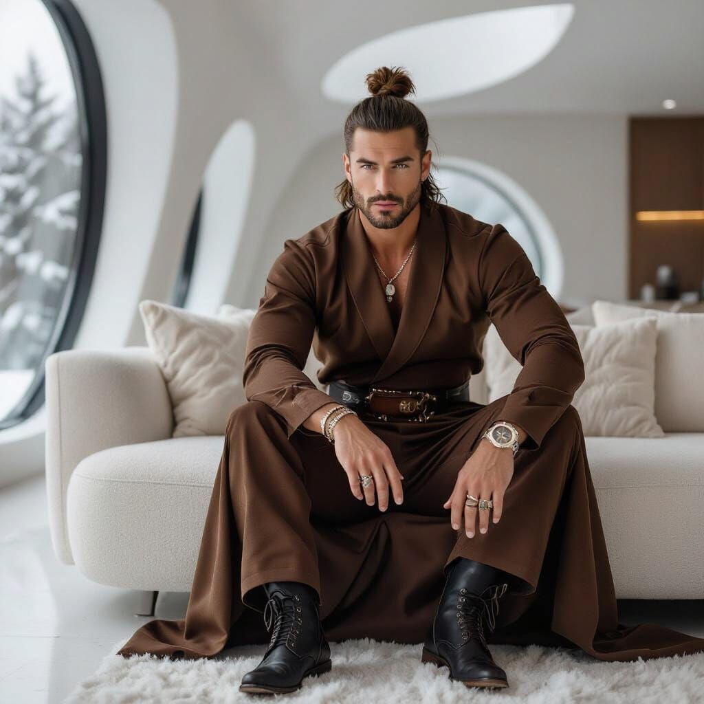 Seductive Man in Silk Suit, Inspired by Syd Mead