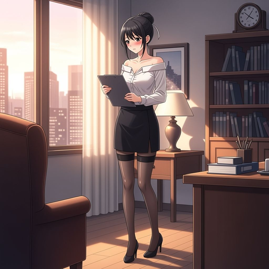 Anime Secretary in Elegant Office, Makoto Shinkai Style