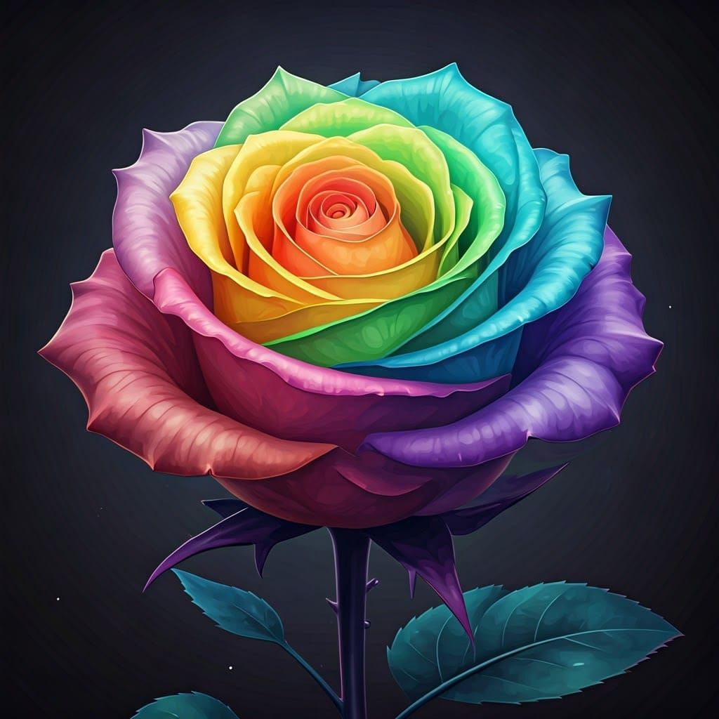 Rainbow Crystal Rose in 3D Anime Art