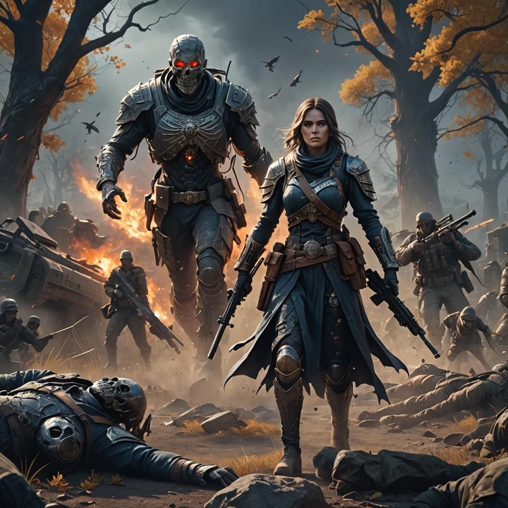 Woman and Soldier Ghost in Battlefield Art