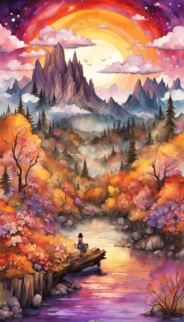 Wolverine in Floral Landscape, Alcohol Ink Style