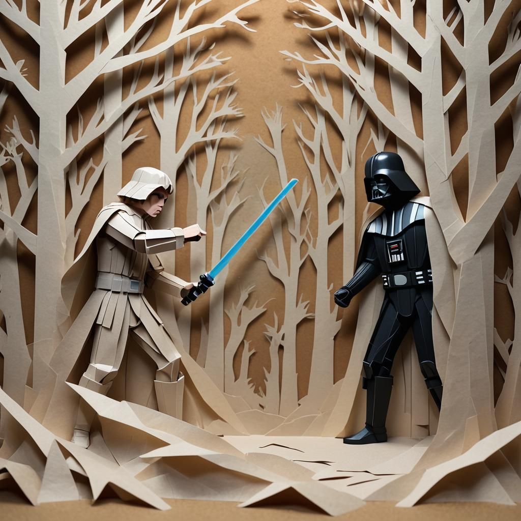 Kirigami Paper Art: Skywalker vs Vader Duel