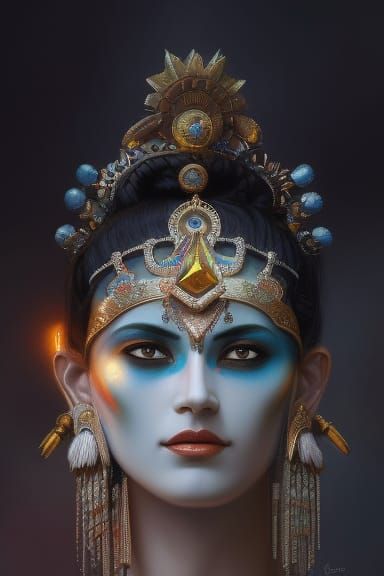 Aztec Goddess Tlaltecuhtli Portrait in Hyperdetailed Style