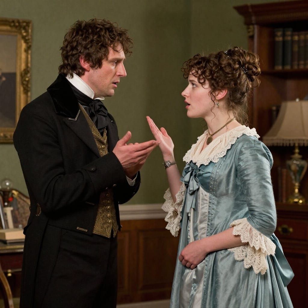 Regency Couple Arguing Amidst Romantic Tension