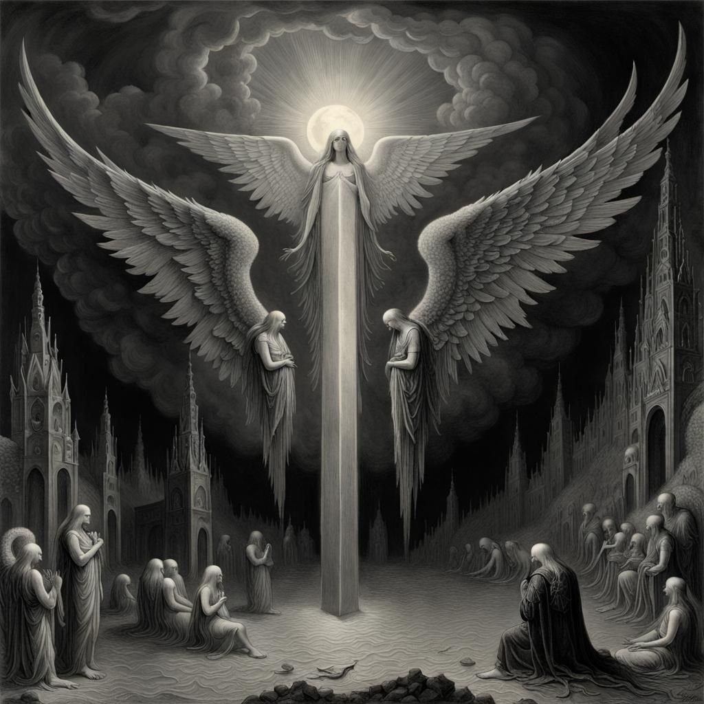 Nightmarish Cosmic Horror Telepathy in Gustave Doré Style