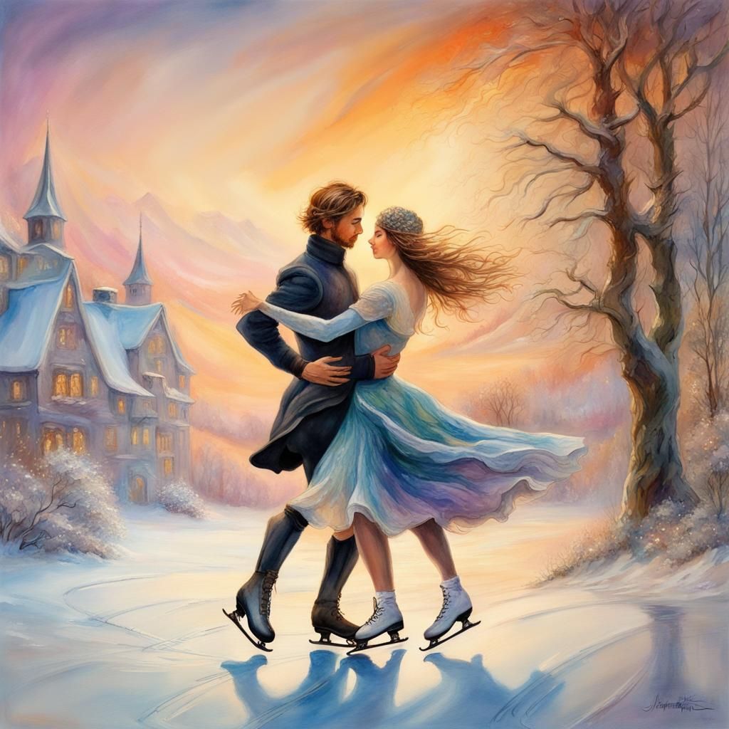 Fantasycore Figure Skating in Watercolour Art Style