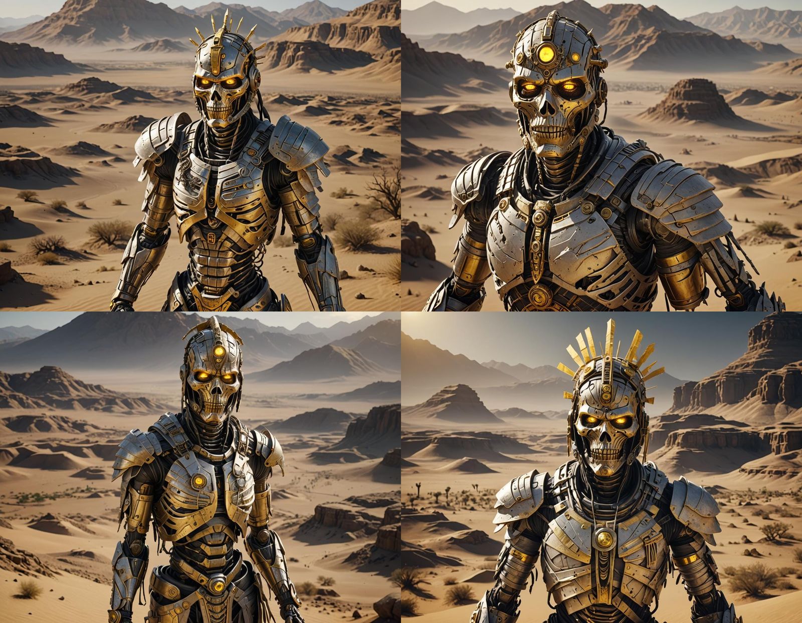 Cyborg mummy wrapped up in bandages, golden headdress