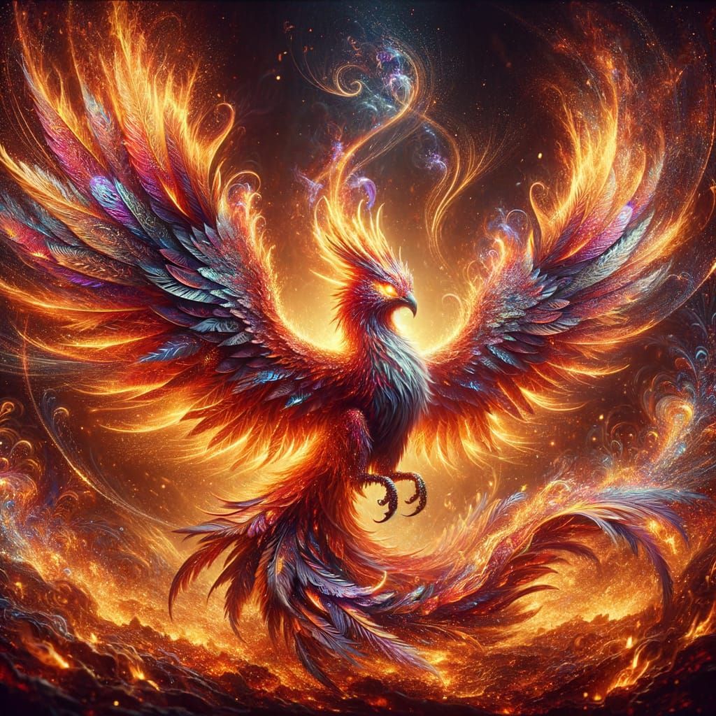 Majestic Phoenix Rising From Embers in Cinematic Fantasy Sty...