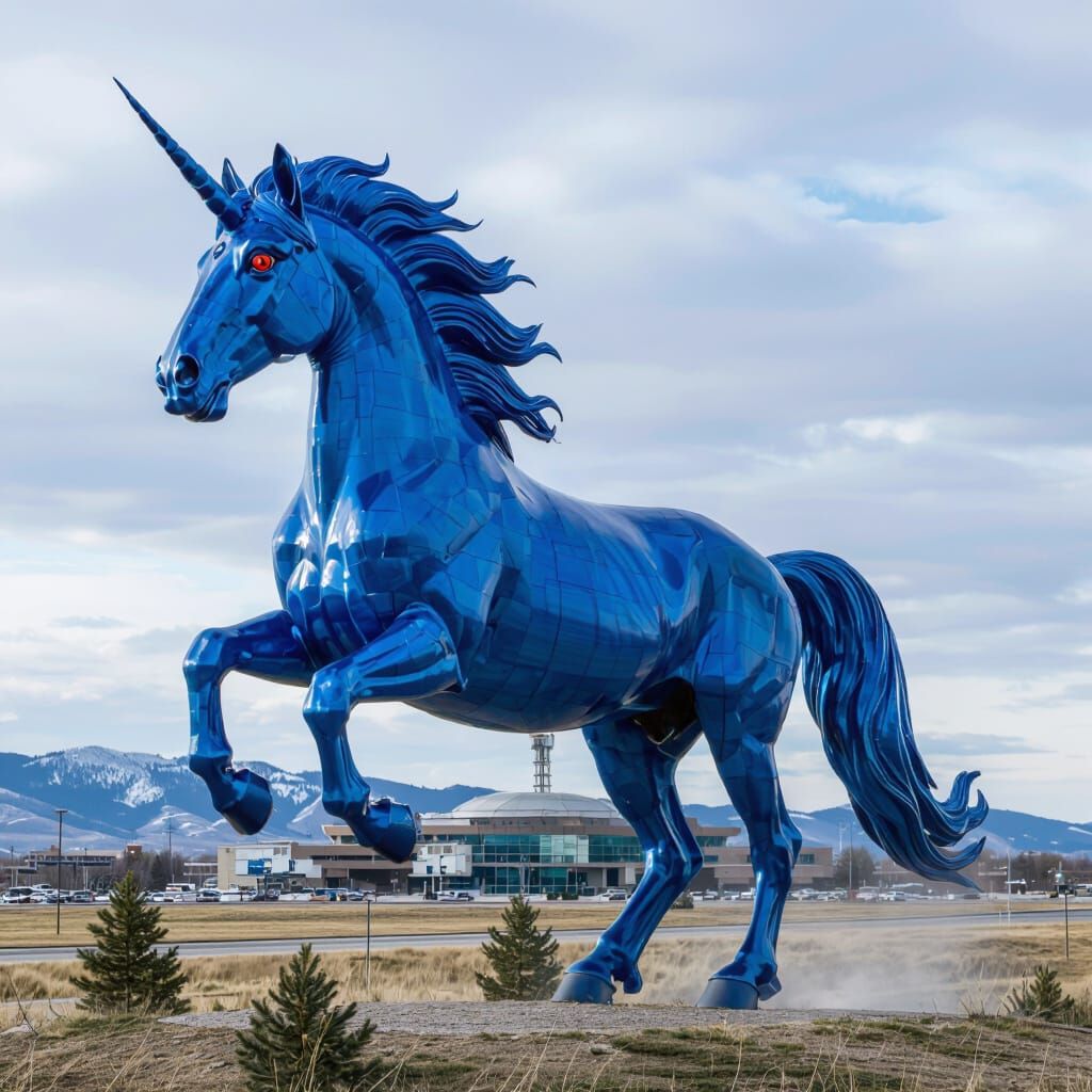 Blucifer Rearing at Denver Airport, Digital Art