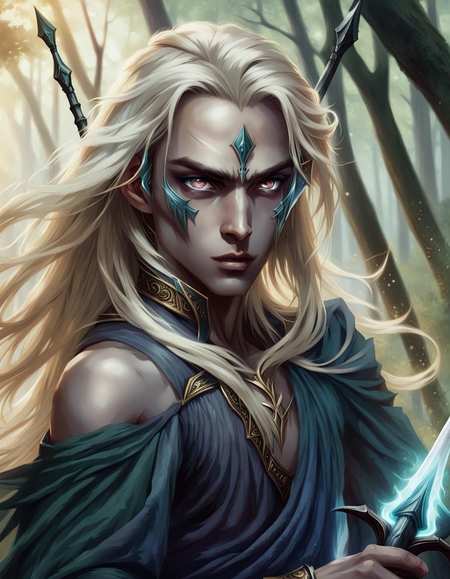 Dark Elf with Spear in Forest