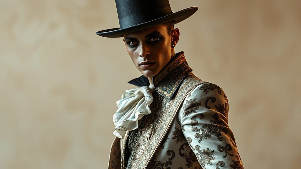 Elegant Crossdresser in Dramatic Fashion Stance, Hyperrealis...