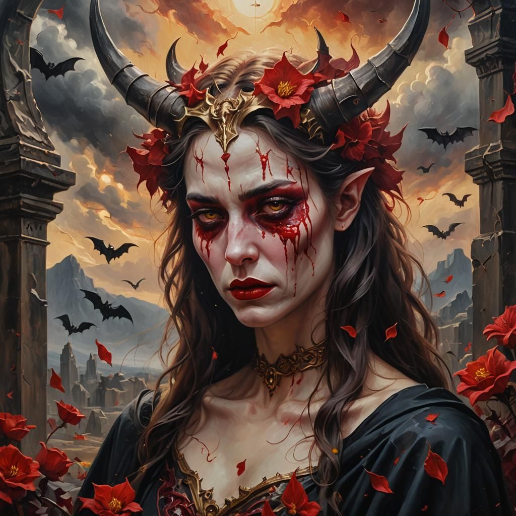 Crying Demon in Surreal Oil Painting