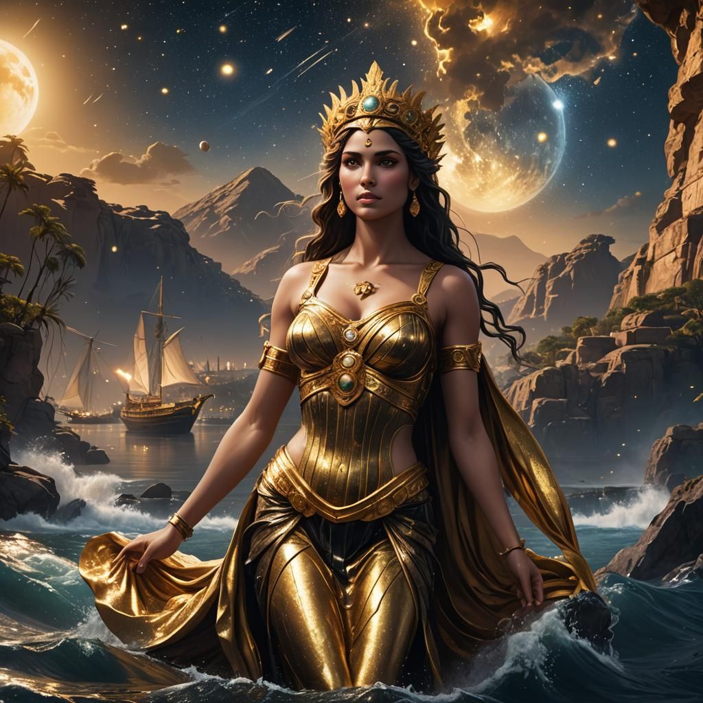 Aphrodite, Olympian Goddess, in Starry Egyptian Night