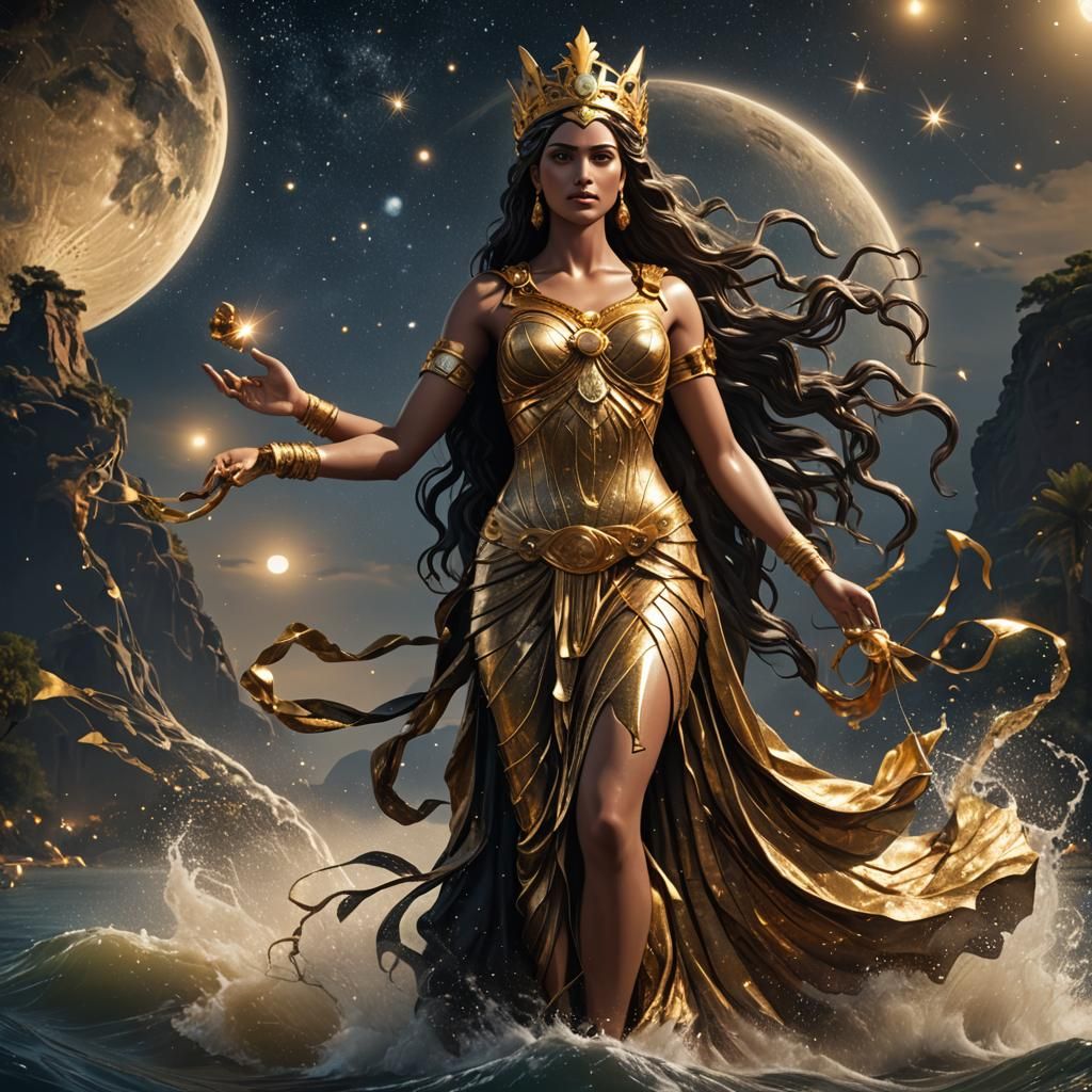 Aphrodite, Olympian Goddess, in Starry Egyptian Night