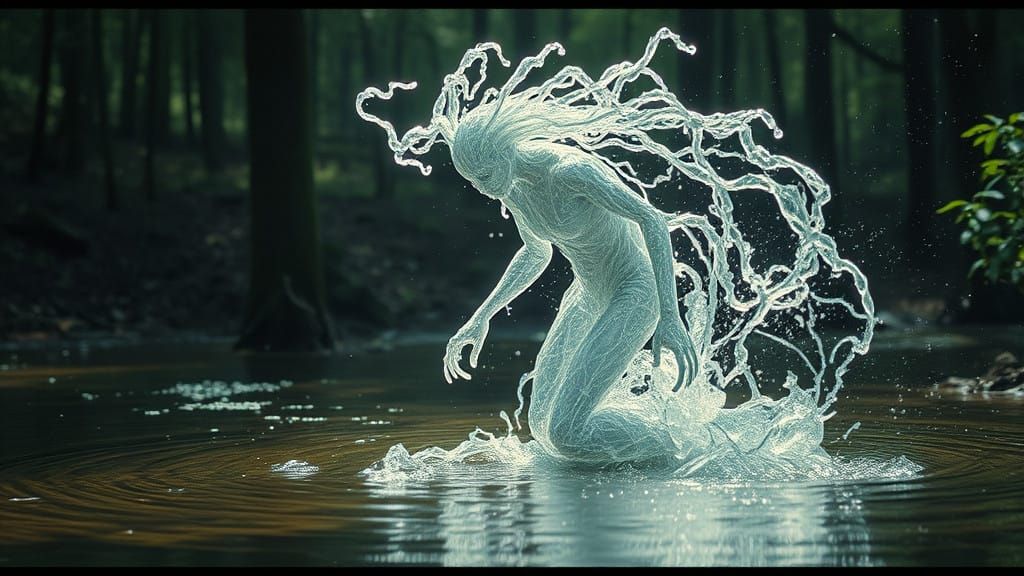 Ethereal Water Elemental Rises from Pond