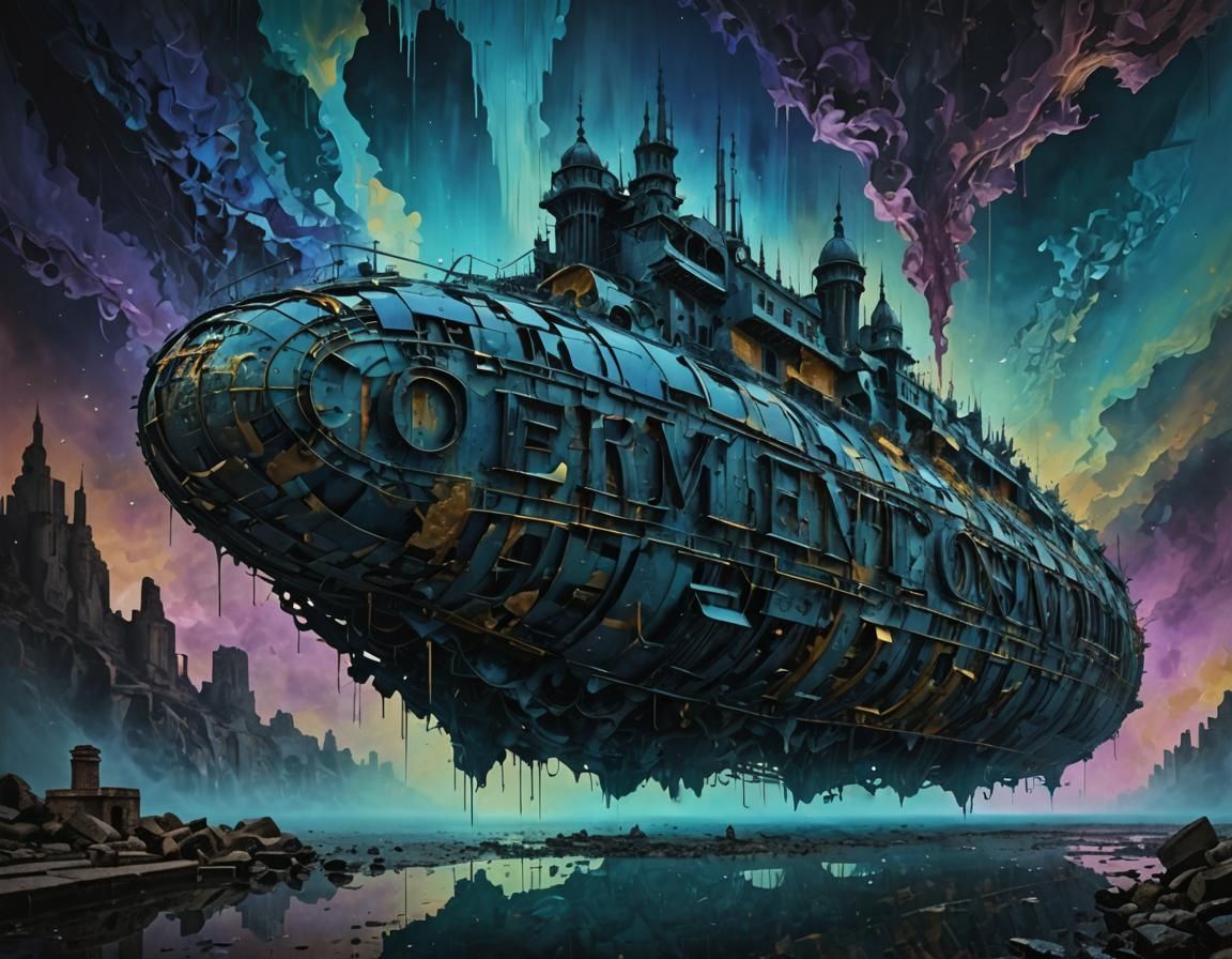 Melancholic Woman Dissolving into Byzantine Industrial Wall