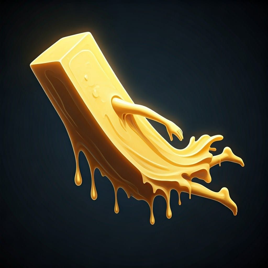 Golden Butter Figure Soaring: Surrealist Dreamscape