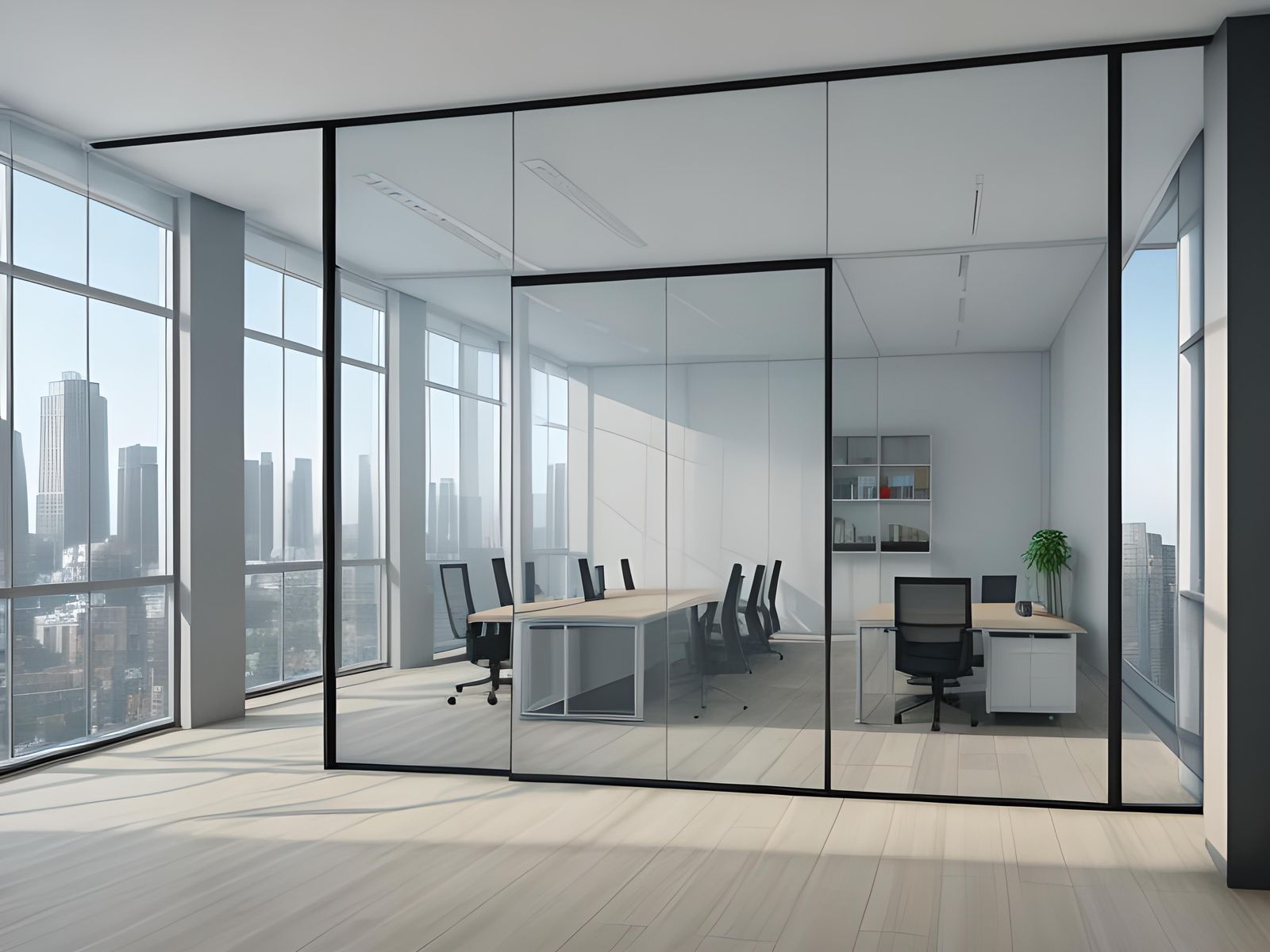 Glass Office Room Wall Mockup in 3D