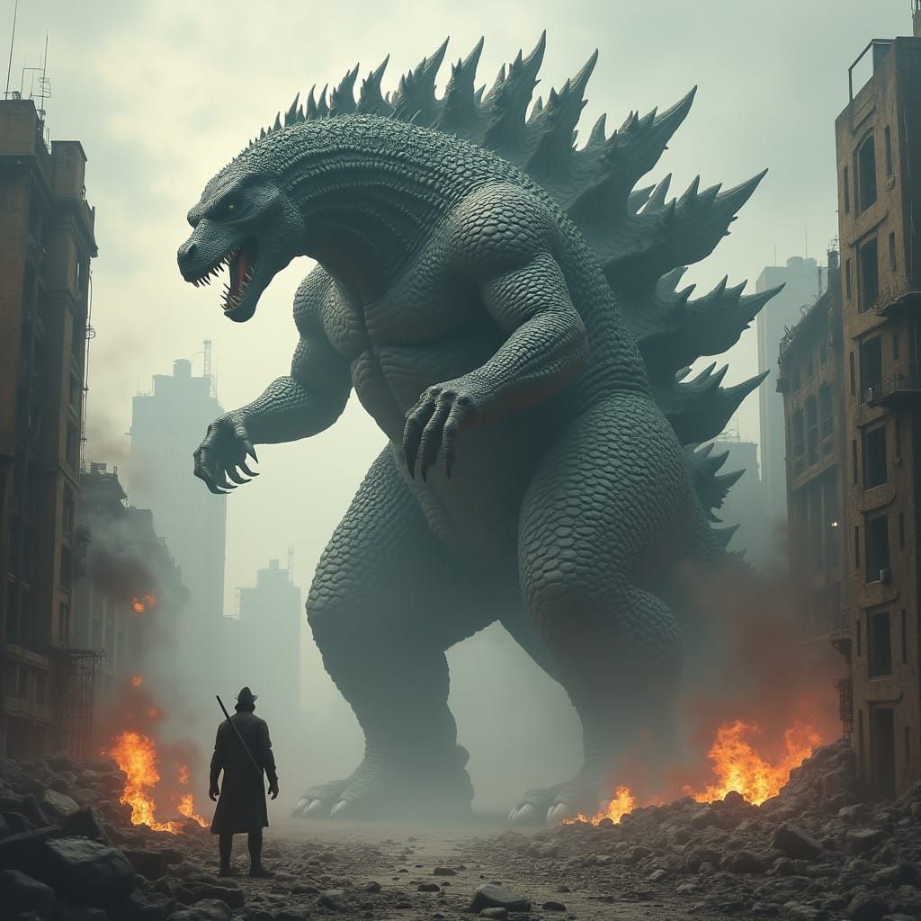 Godzilla in a Post-Apocalyptic Cityscape