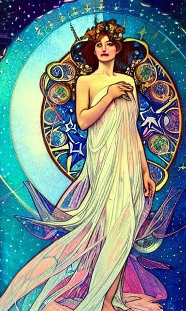 Celestial Goddess as Star Tarot in Art Nouveau Style