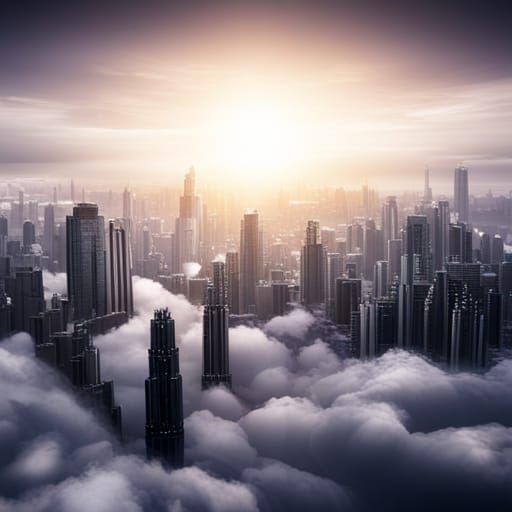 Futuristic Silver City Floating Above Earth