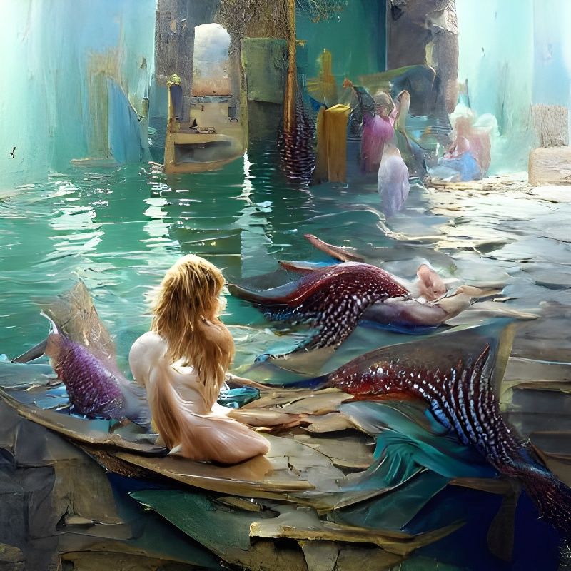 Underwater Mermaid Kingdom in Oil Painting Style