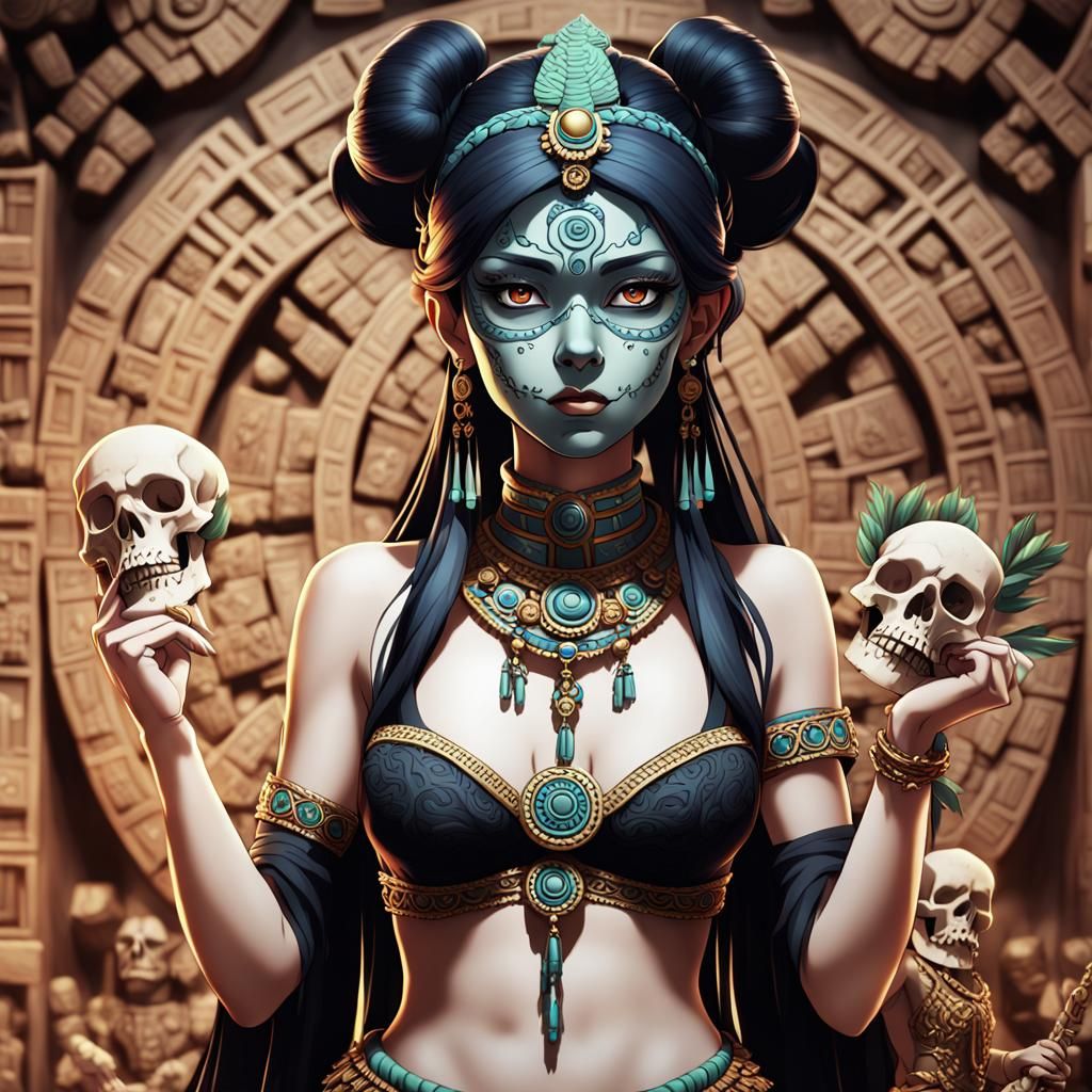 Anime Rendition of Lady Micte, Mayan Goddess of Death