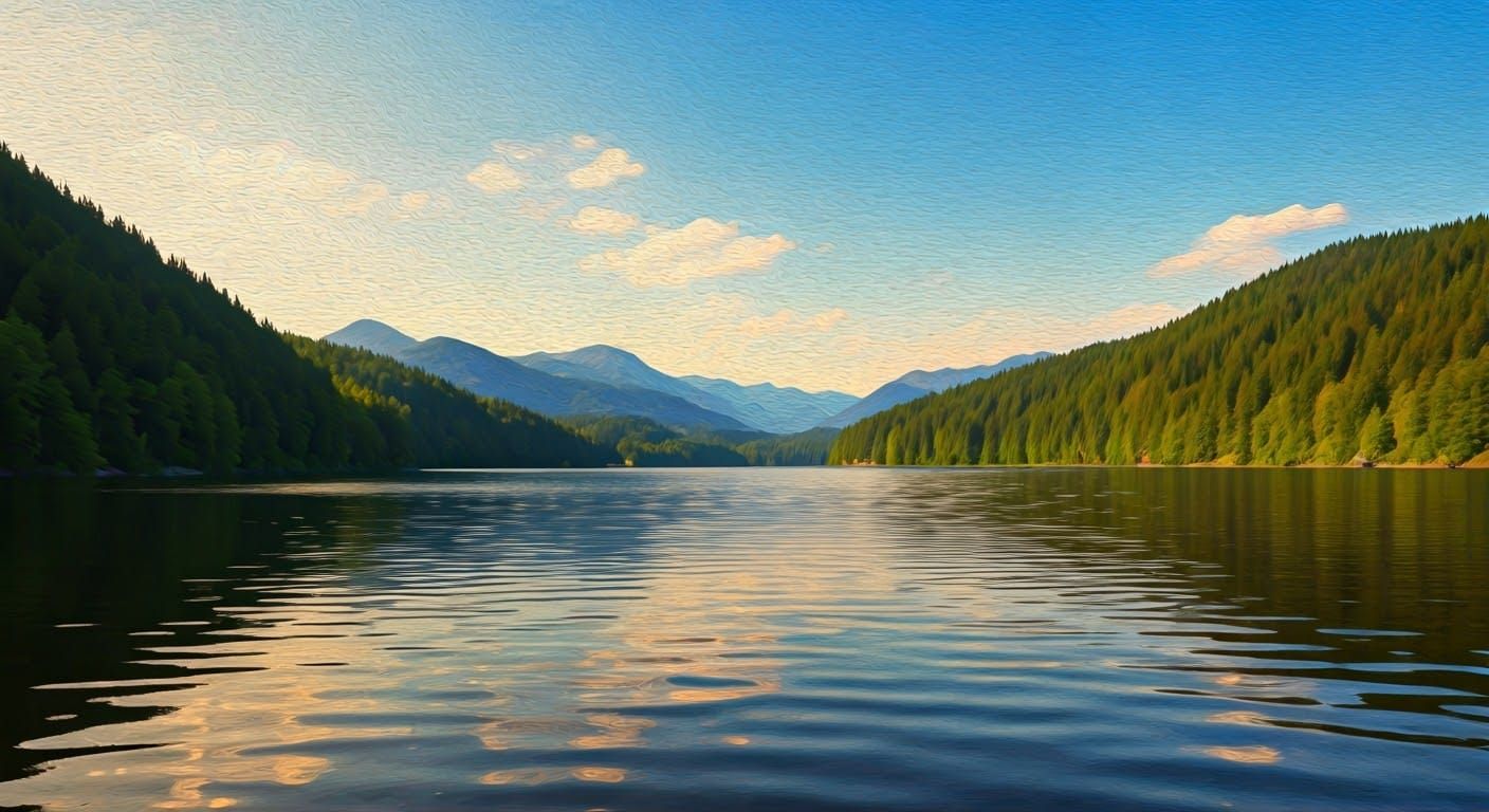 Peaceful Lake Landscape in Warm Golden Light