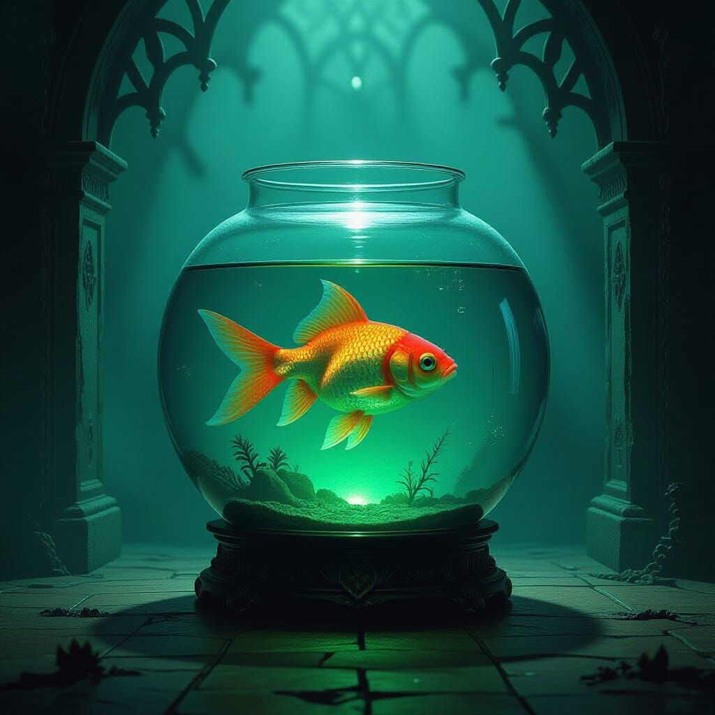 Eerie Fishbowl with Green Glow in Gothic Style