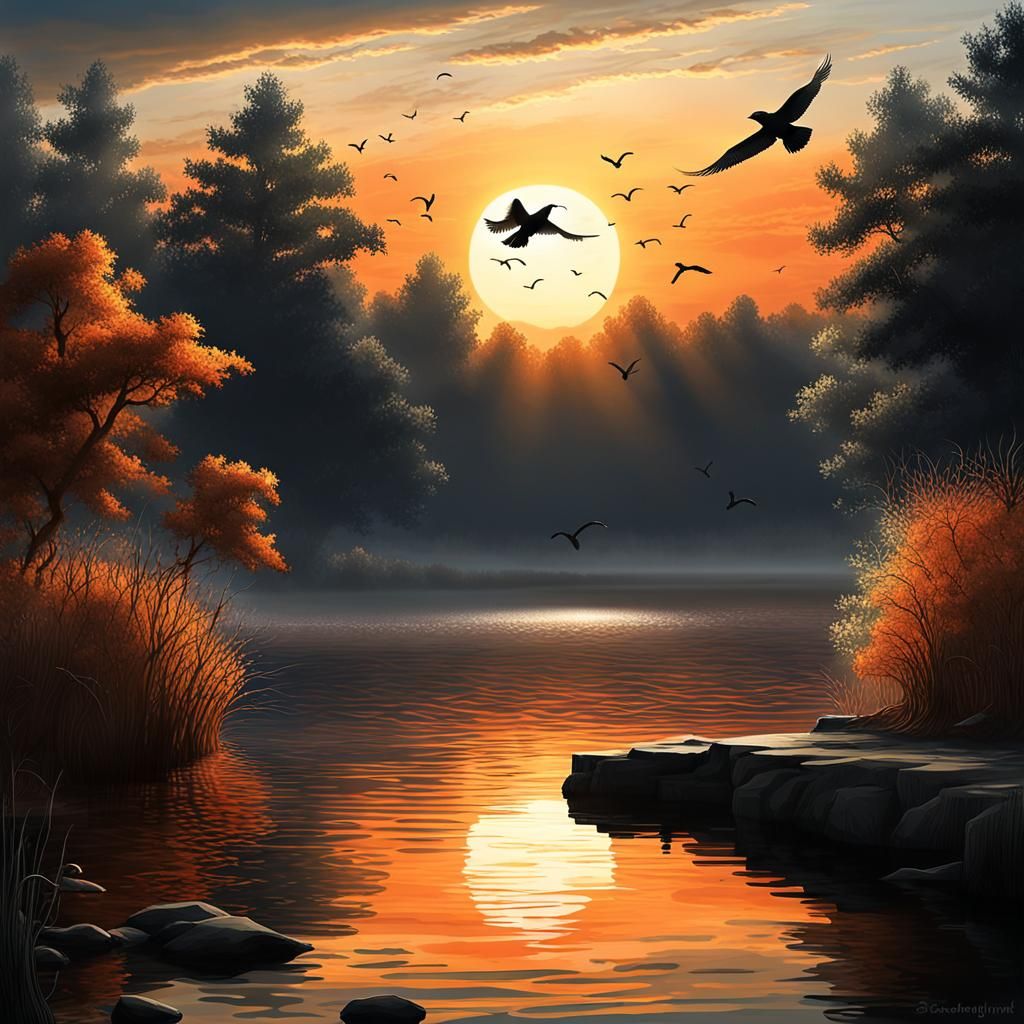 Lake Sunrise Impressionist Concept Art