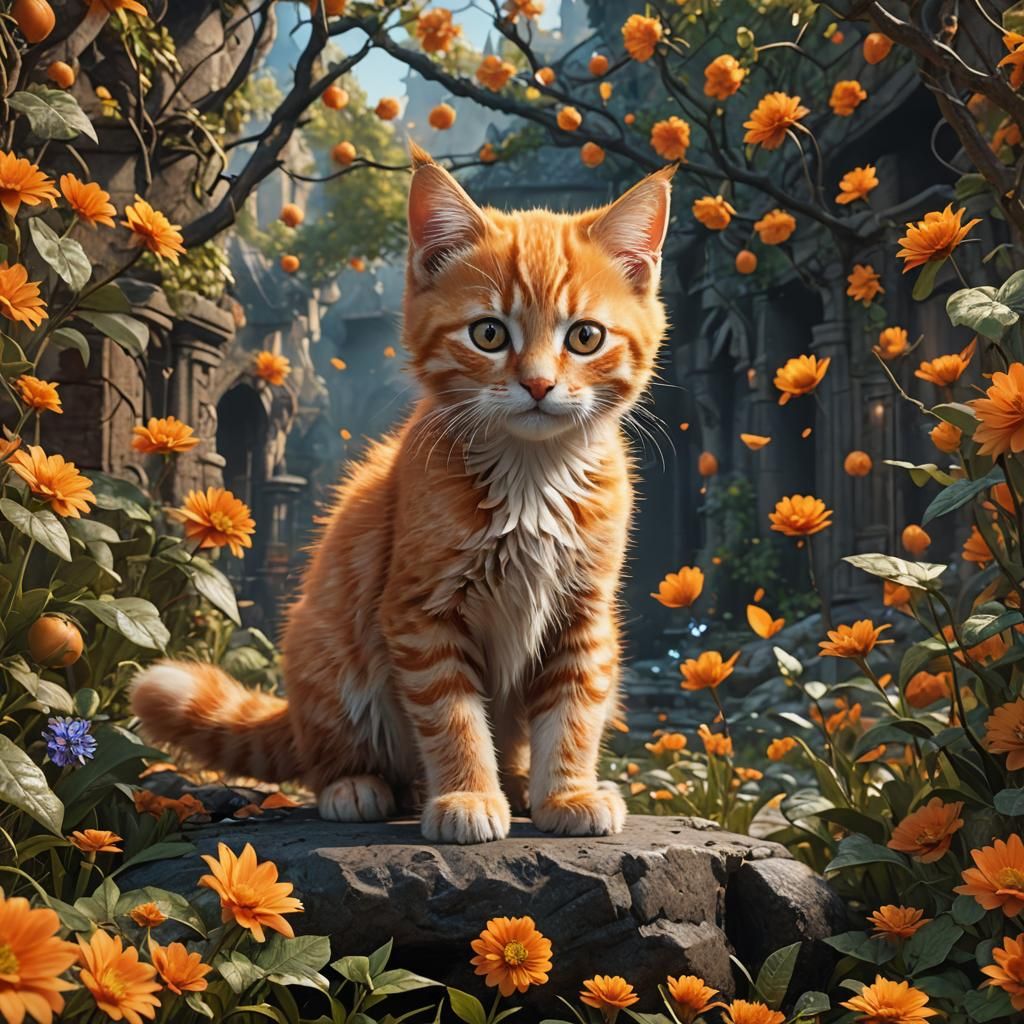 Fantastical Orange Kitten Matte Painting in 8k
