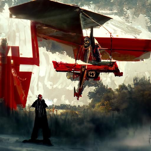 Red Baron in Fokker Triplane Over Sinister Sky