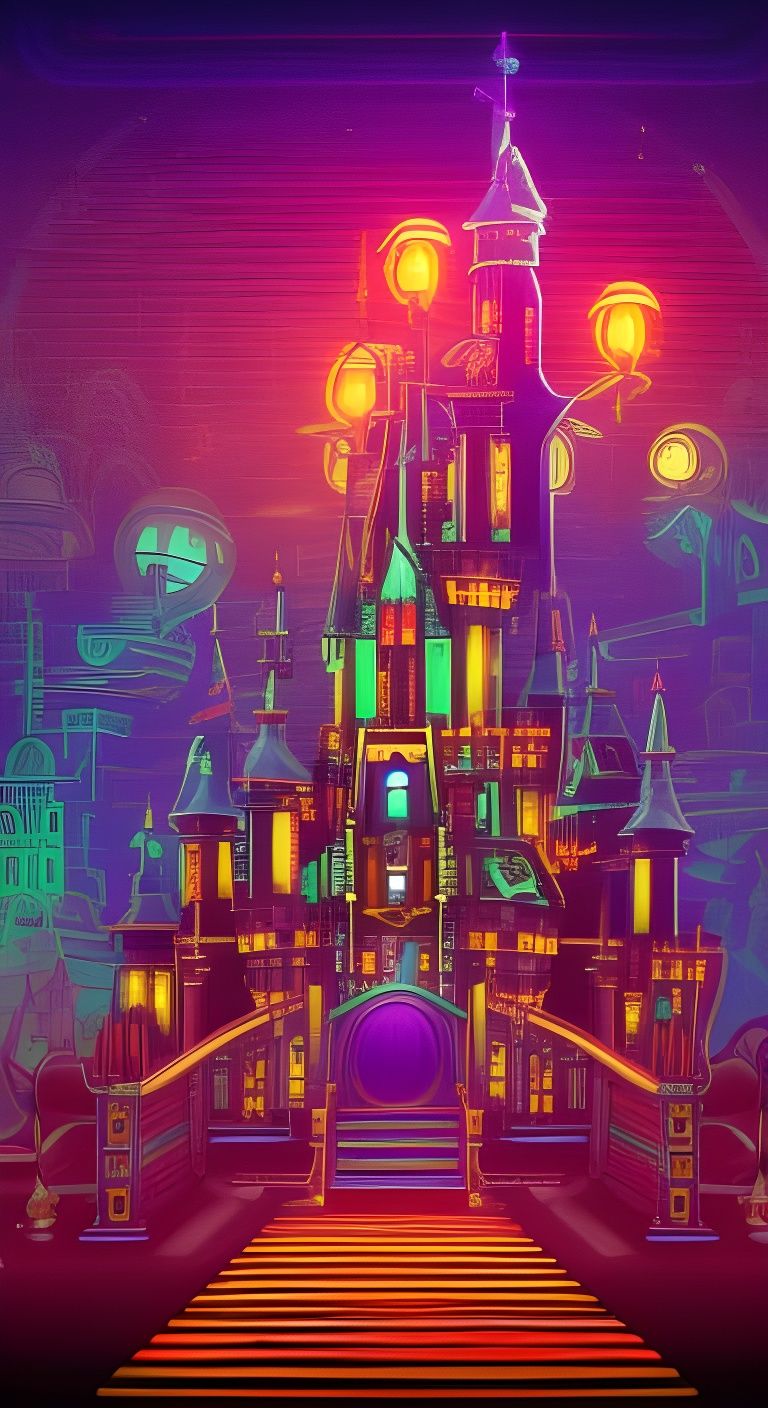 Steampunk Castle in Neon Synthwave Fantasy
