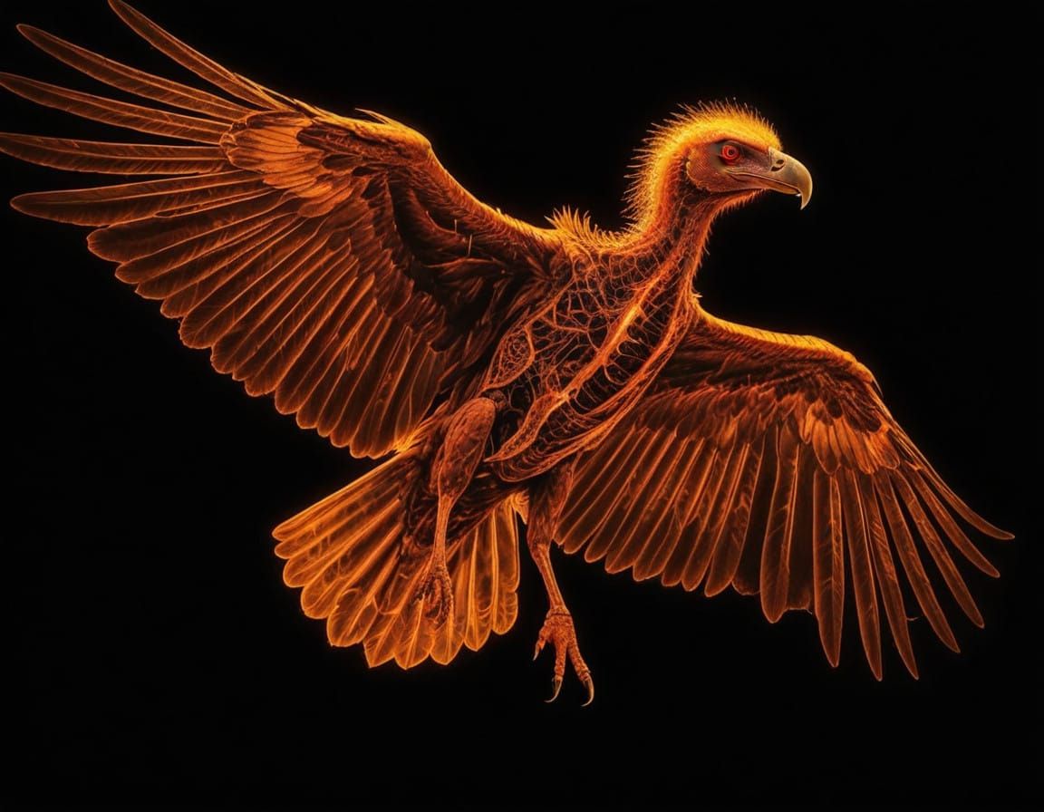 Majestic Flying Vulture in Radiant, X-Rayed Splendor