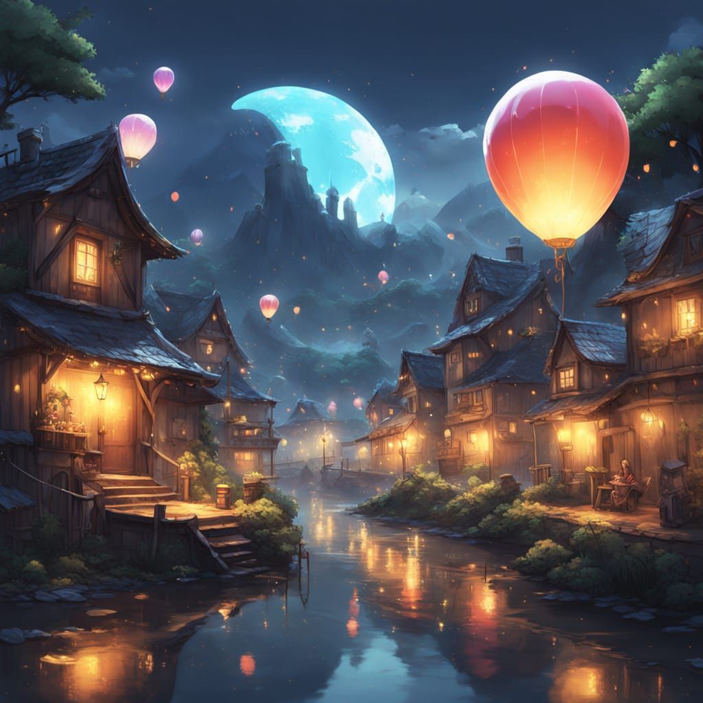 Water Balloon Village: Ethereal Fantasy in 3D Anime Style