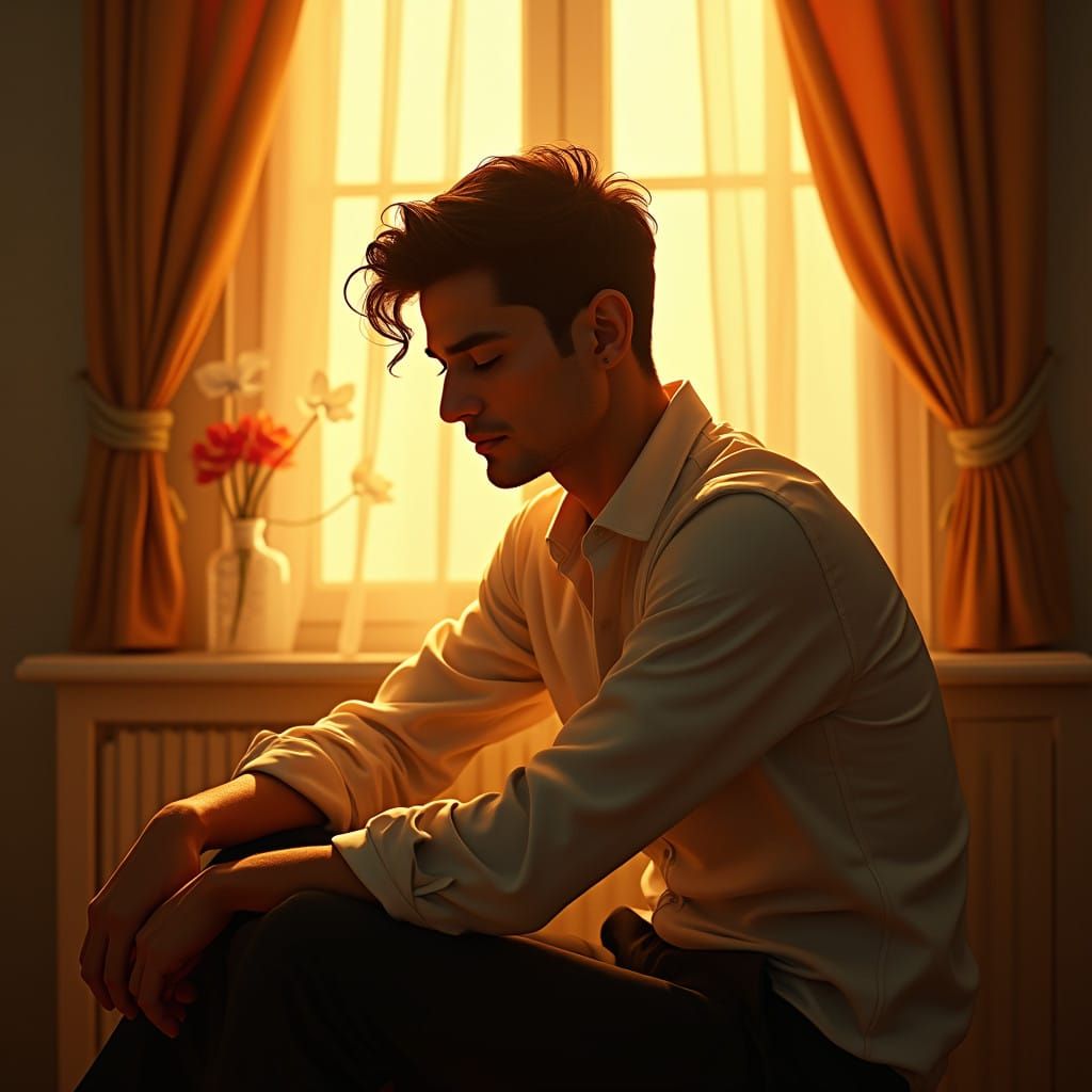 Man in Serene Contemplation at Dawn