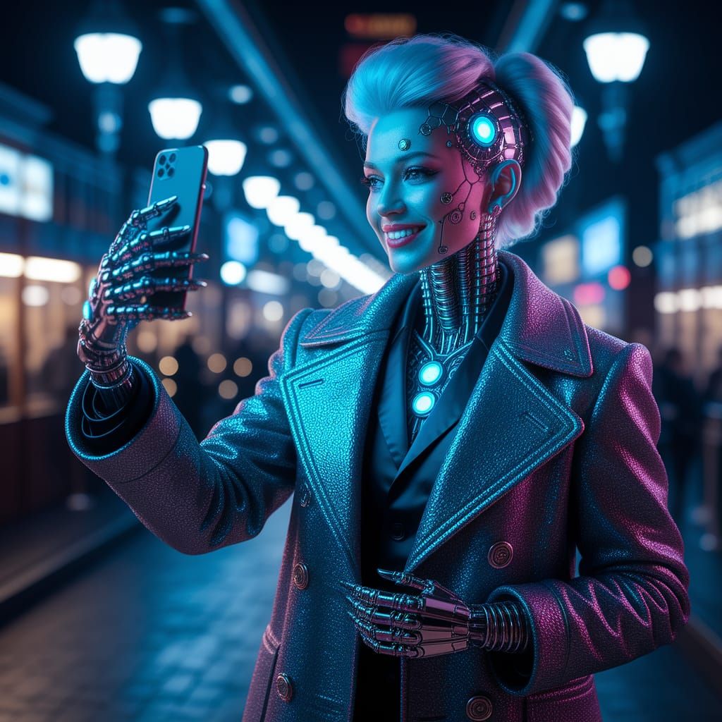 Steampunk Cyborg Selfie in Neo Rococo City