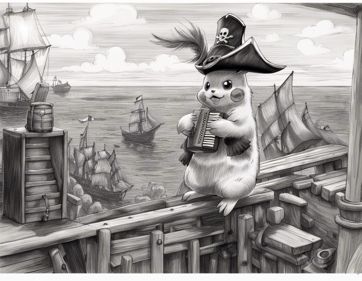 Pikachu Plays Accordion on Pirate Ship Plank