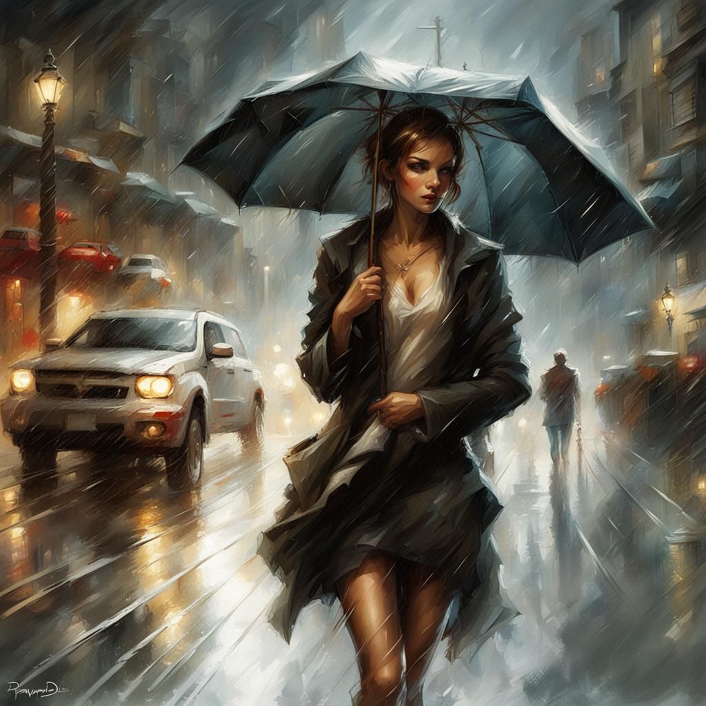 Woman in Rain: Fantasy Art
