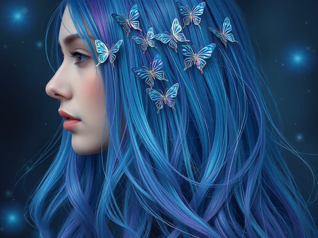 Sapphire Haired Gentleman in Whimsical Dreamlike Atmosphere