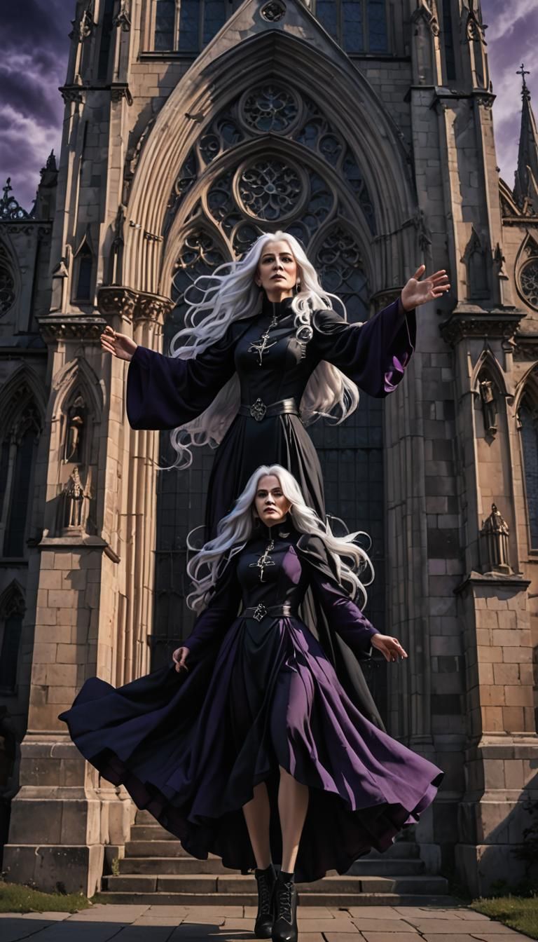 A beautiful middle aged woman with a gothic, grunge vibe.