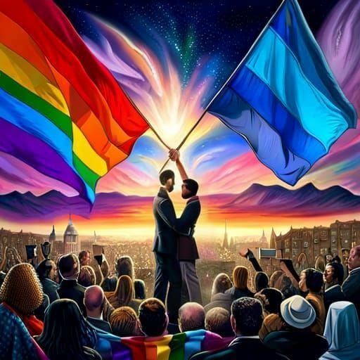 Gay Pride Proposal Under a Starry Rainbow Sky